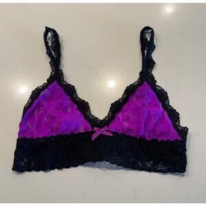 Hanky Panky Size Small Pull Over Bralette Black Pink Purple Stretch Lace Bra